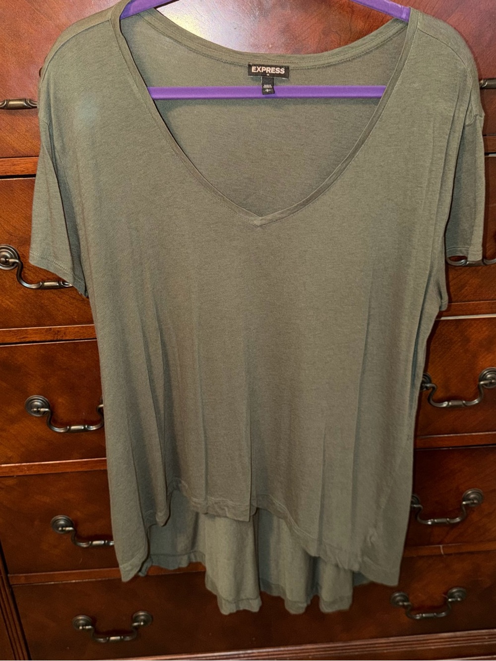 Express Olive V-Neck Short Sleeve Top
